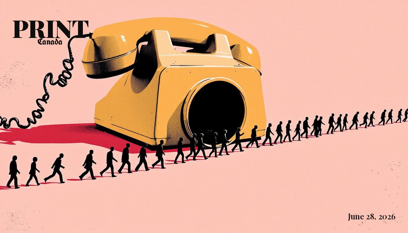 A glowing vintage telephone on a dark street, neon smoke in the shape of a person rising from it, a small price tag on the cord.